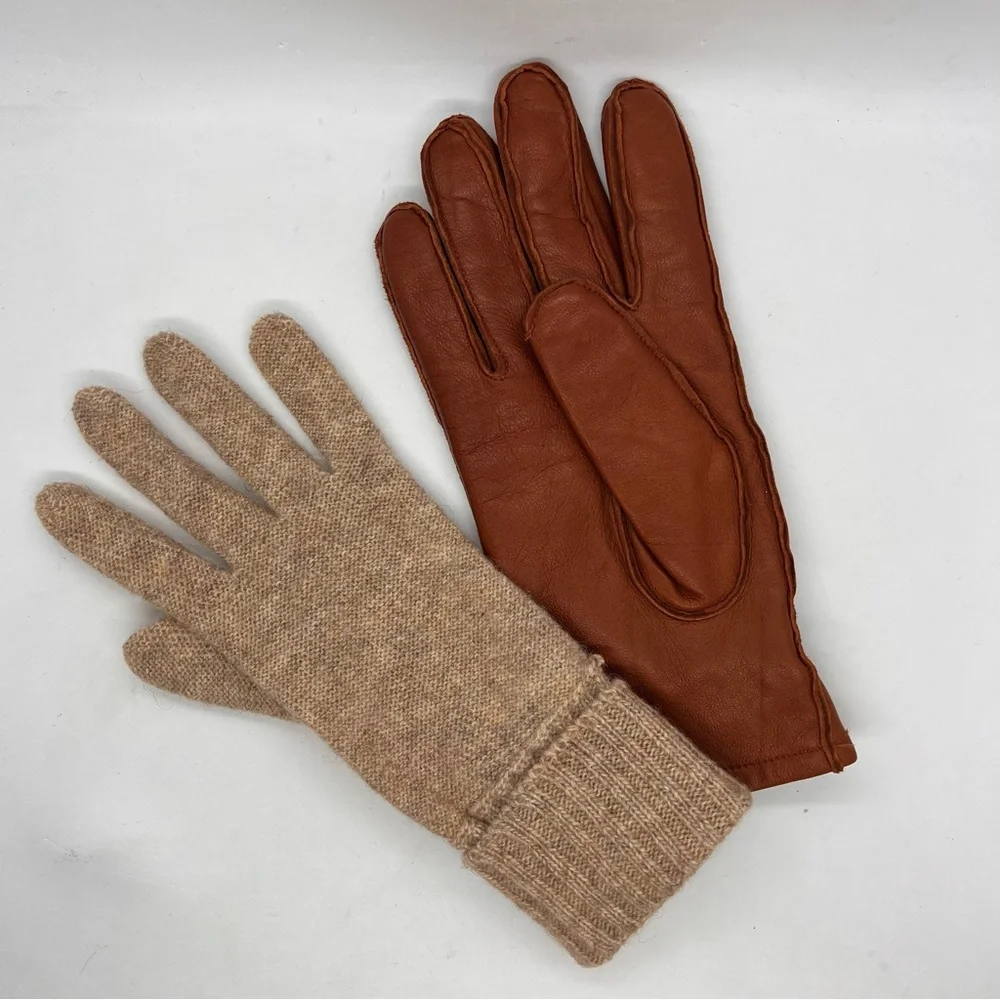 Auclair Leather Gloves M Medium Brown Wool Lined Winter Warm